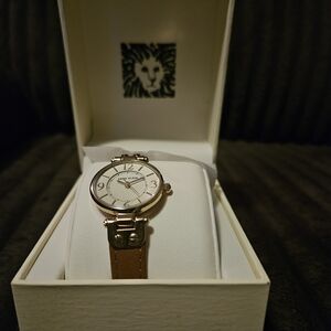 Anne Klein Rose Gold Case Watch with Brown Leather Strap